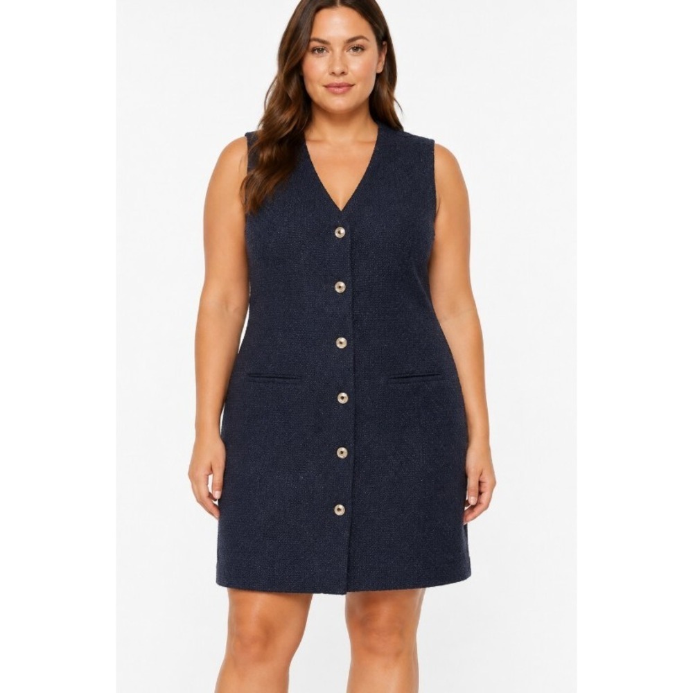 Abercrombie & Fitch Mara Tweed Vest Mini Dress XXL TALL Blue Tailored Preppy